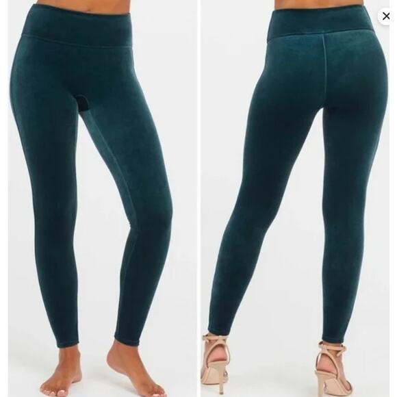 NWT SPANX Women's 2070 Malachite Green High Waist Velvet Velour Leggings Pants S - Picture 2 of 9